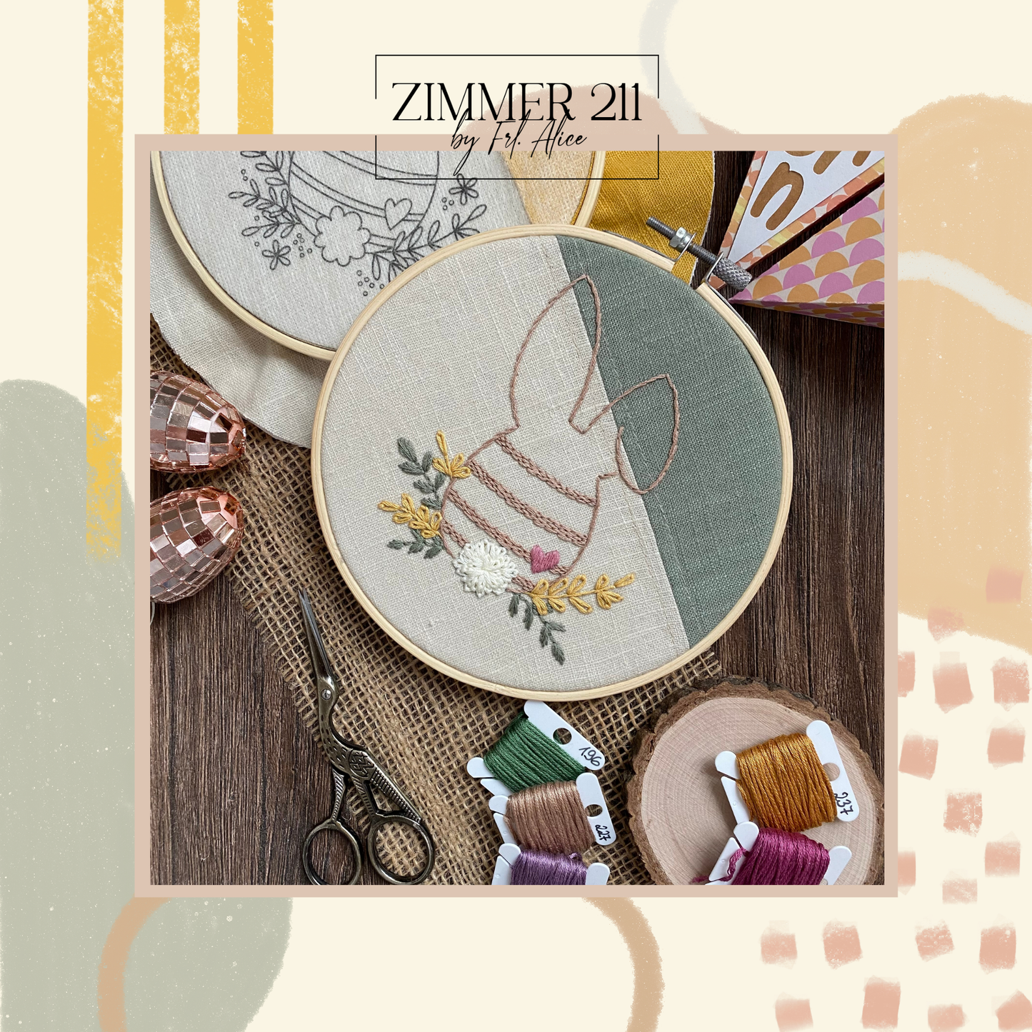 Digitale Stickvorlage Ostern | DIY Stickmuster für 15 cm Rahmen | PDF